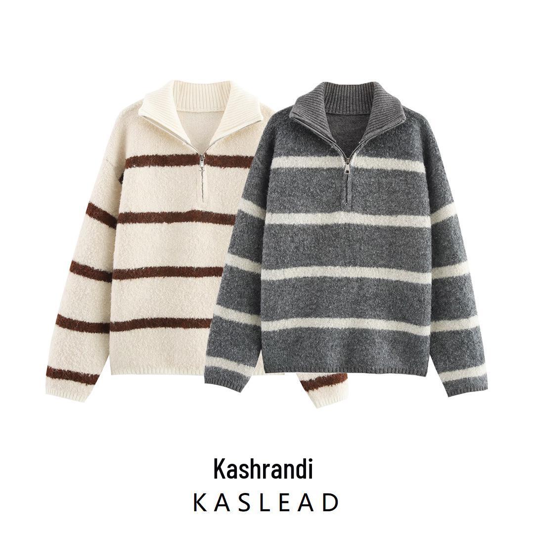 

2024 Winter Women s European & American Style Zipper Pullover Knit Sweater One Size