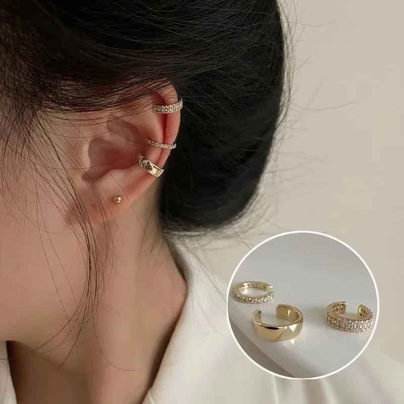 Fake Piercing Double Layer Circle Ear Cuff Faux Earrings for Women Personality Vintage Stainless Steel Ear Clips Party Jewelry