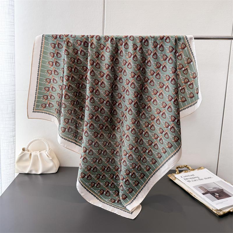 Vintage Letter Simulation Silk High-End Printing Large Square Scarf Silk Scarf Shawl Headscarf Neck Protection Scarf Decorative Women'S Scarf