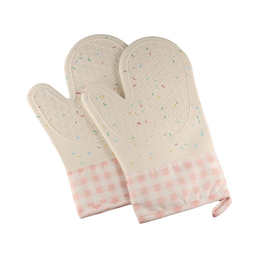 Anti Scalding Microwave Gloves Heat Insulation Pink Plaid Silicone Gloves Anti Slip Professional Oven Gloves Baking розовый