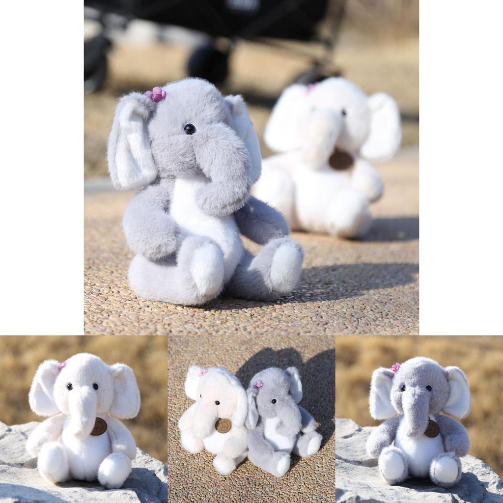 Cute Gray Beige Elephant Cartoon Plush Toy Doll For Birthday Decor