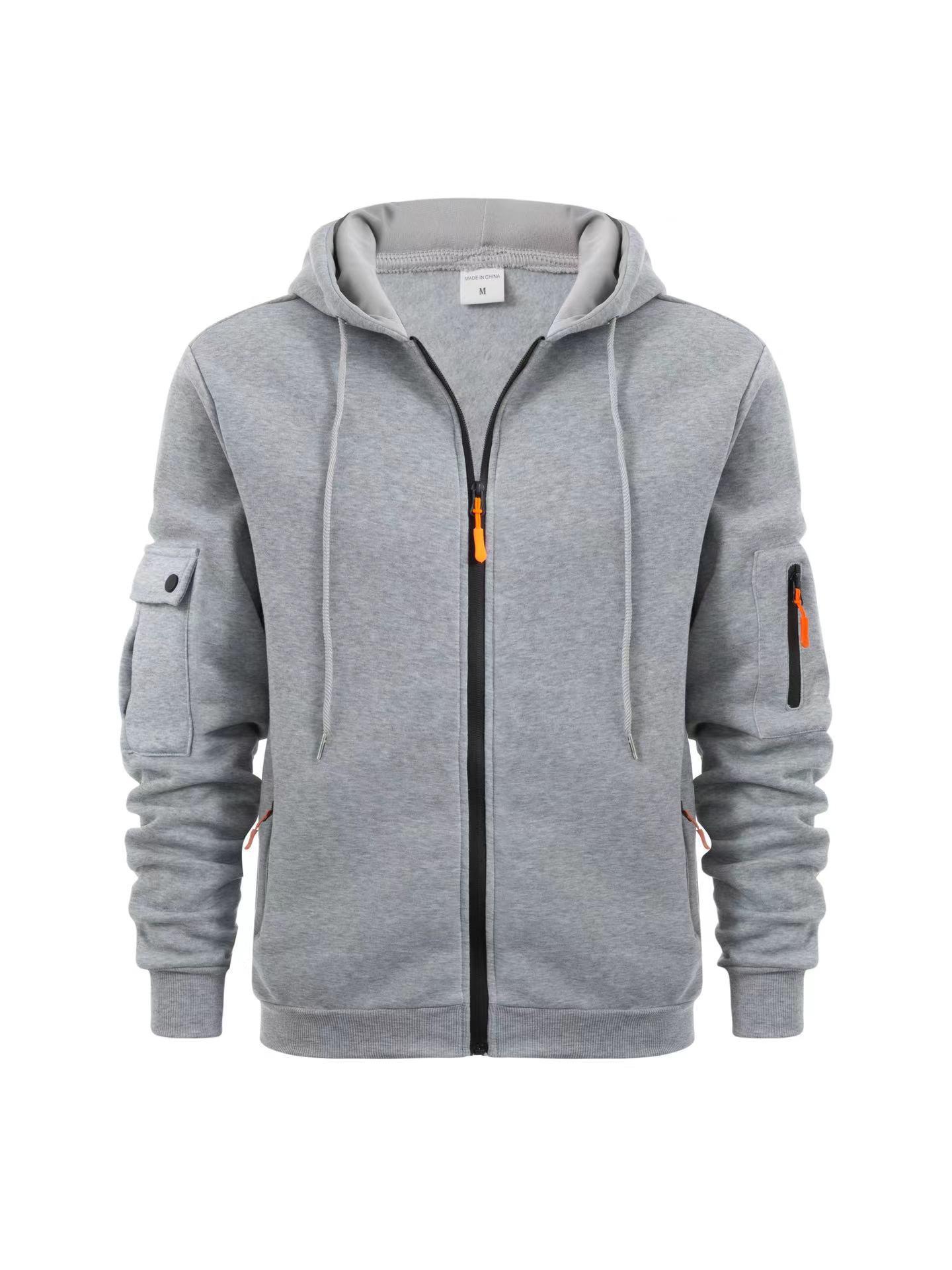 

Men s Multi-pocket Casual Sports Hoodie Cardigan - Plus Size, Spring/Autumn Triple Extra Large світло-сірий колір