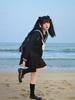 Sailor Authentic Three Long Cosplay Pleated Top and Bottom High Graduation School Goldfish Knot [YAISHN] Uniform, Uniform, Black, White, Lines,
