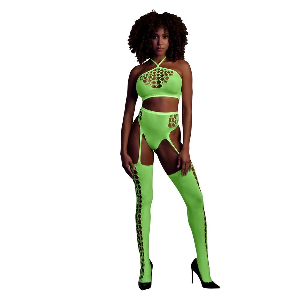 Two-piece bodysuit with crop top and stockings XS/L Ouch! by shots