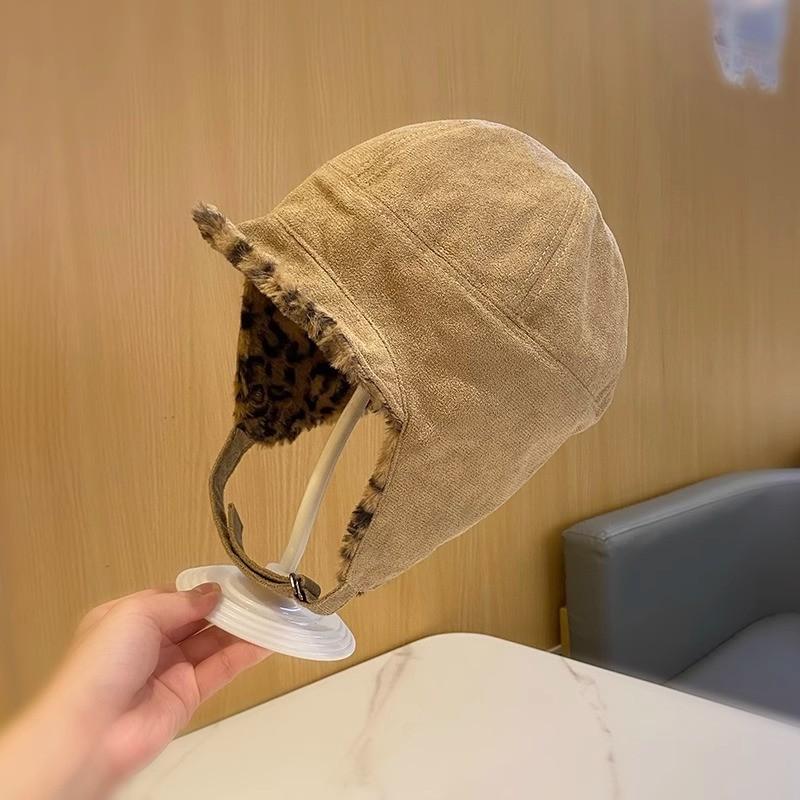 Leopard Print Doublesided Leifeng Hat For Winter Warmth And Windproof Protection For Women
