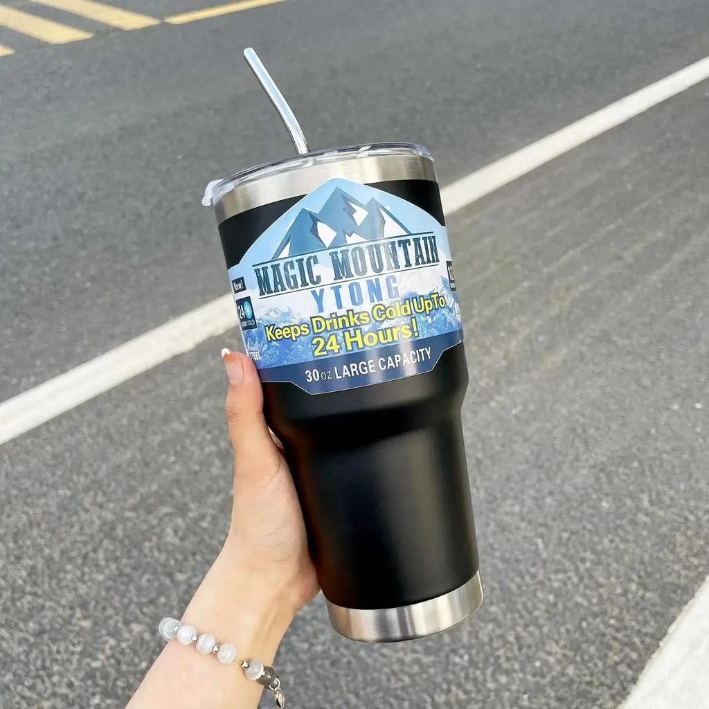 30oz Stainless Steel Water Bottle with Straw Thermos Tumbler Keep Drink Cold Hot Vacuum Flasks Mugs Coffee Cups Car Bottle