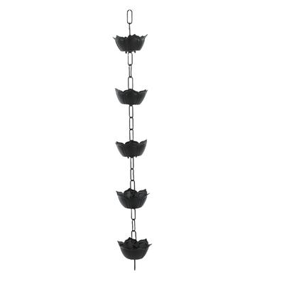 Rain Chain Aluminum Large Flower Shaped Decorative Rain Catcher for Outdoor Gutters Downspout Replacement Black