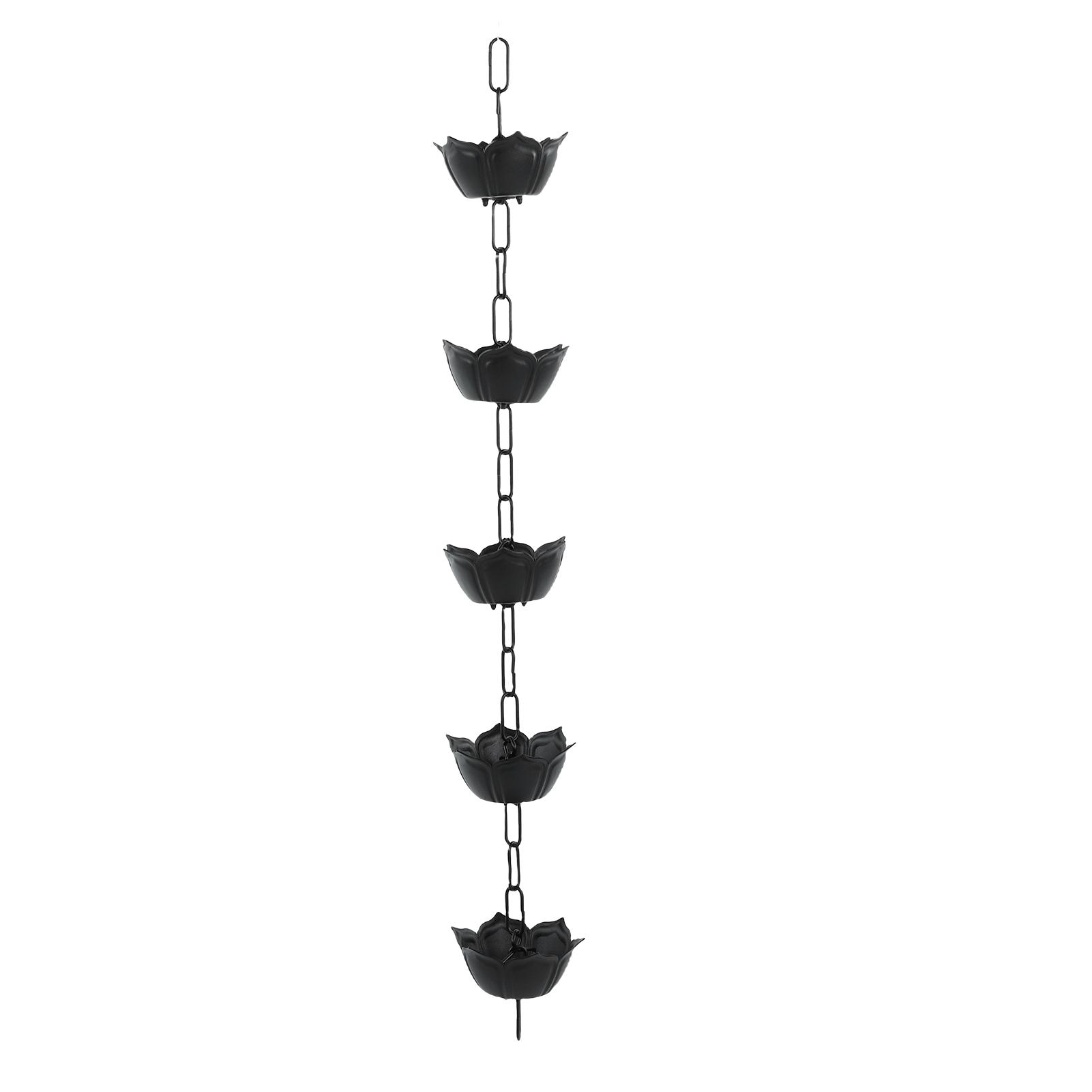Rain Chain Aluminum Large Flower Shaped Decorative Rain Catcher for Outdoor Gutters Downspout Replacement Black