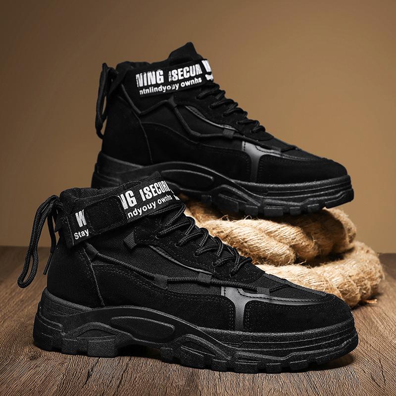 Moda 2025 Nowe Męskie Czarne Taktyczne Buty Outdoor Antypoślizgowe Lekkie Buty Robocze Trwałe Wygodne Średniej Wysokości Casualowe Sneakersy do Pracy