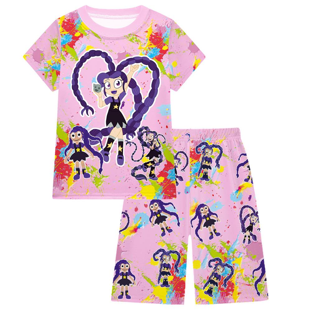 19776 Kids Girls Lily Lovebraids Game Printed Short Sleeves Sleepwear Pajamas 2pcs/sets