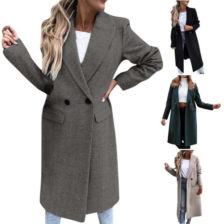 Women Warm Winter Wool Coat Stylish Casual Loose Lapel Button Cardigan with Fake Pocket Outerwear