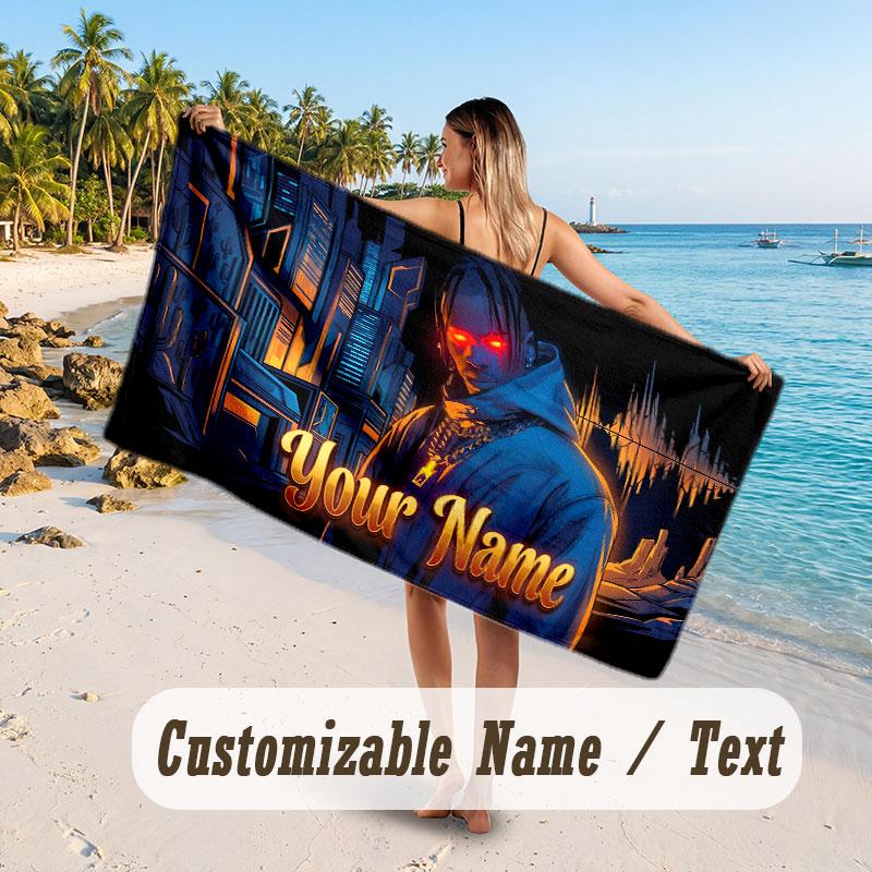 Custom Name Large Beach Towel,Travis Scott Quick Absorbent Towel For Outdoor Travel Poolside