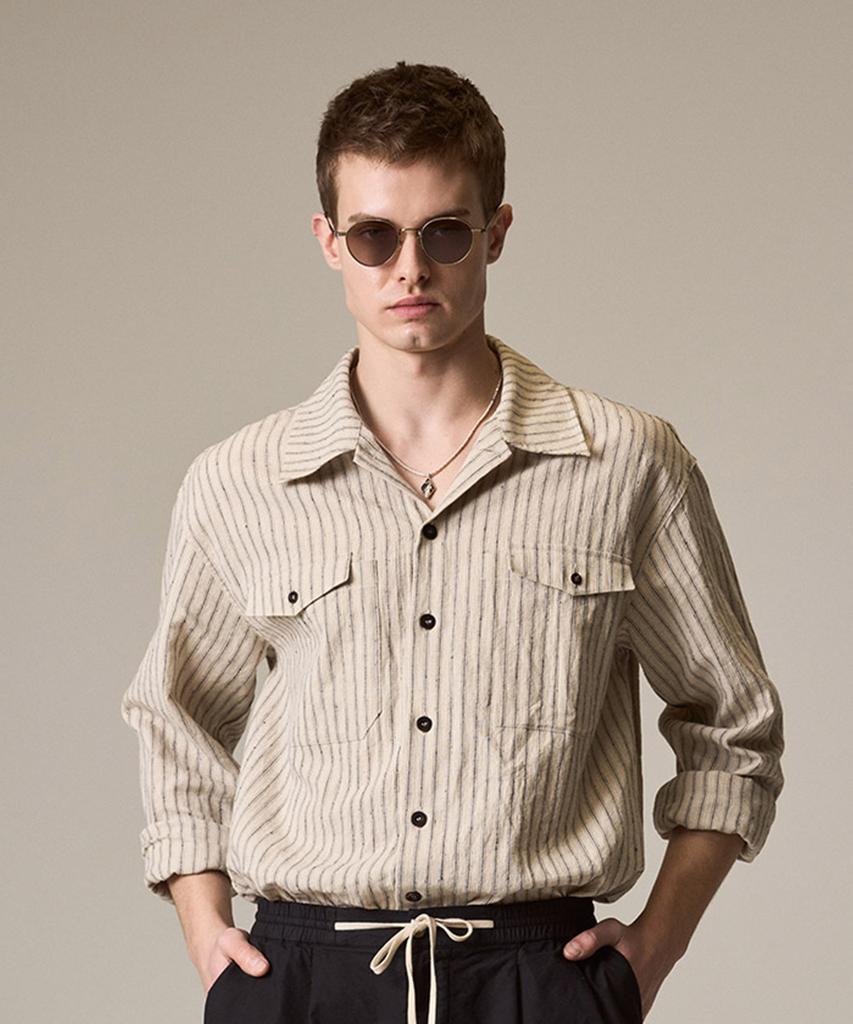 Laijeuaenbillou Utility Overshirt Linen Stripe