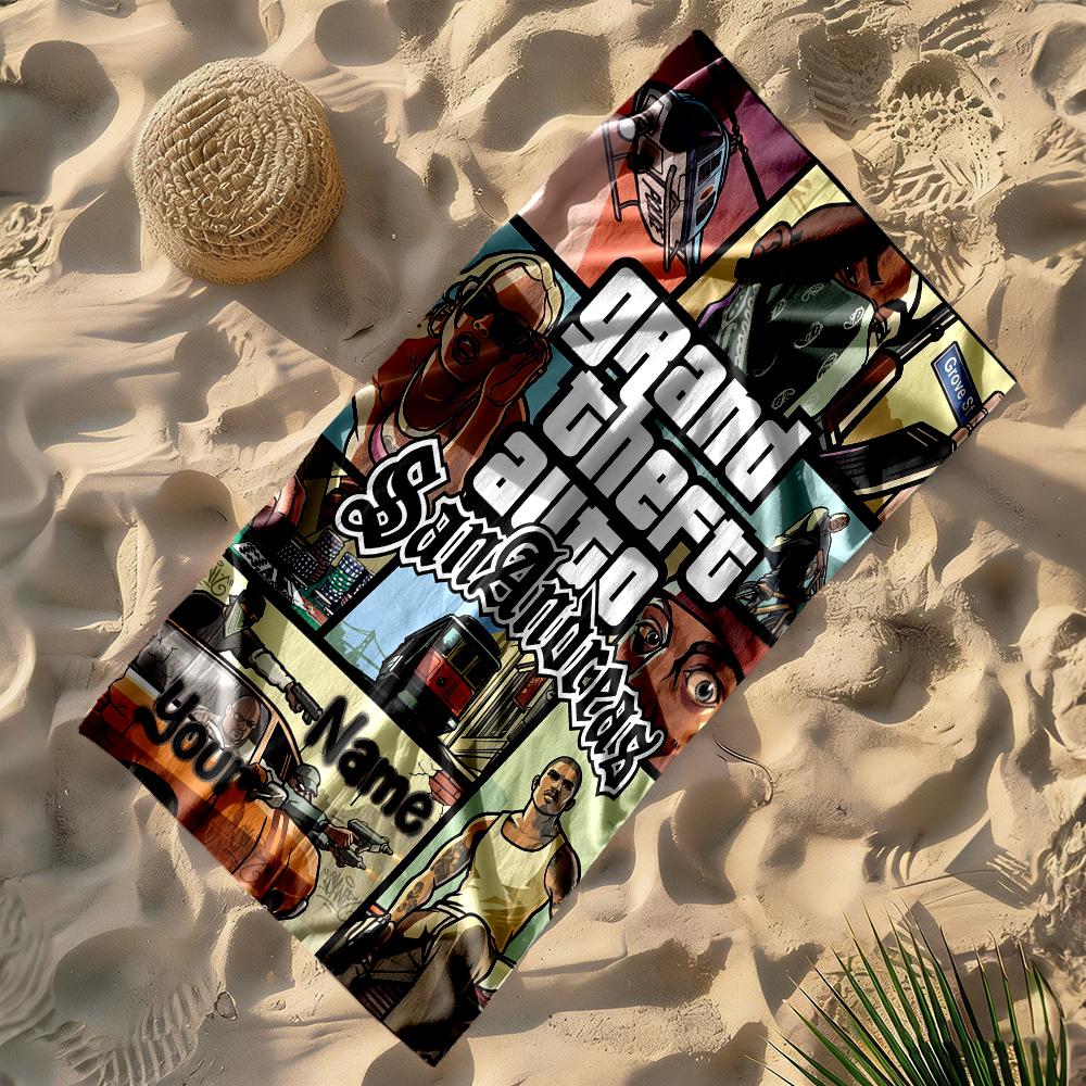 Grand Theft Auto Customized Name Beach Towel Super Soft Microfiber Quickdry Fabric Suitable for Sports Travel Swimming Yoga Bathroom Beach And Pool