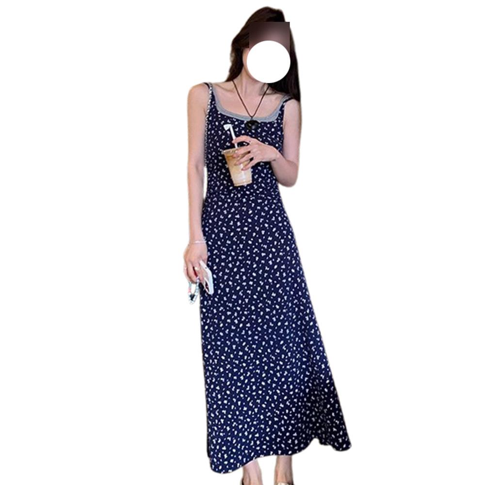 Beautiful Little Man Fake Two Floral Slip Dresses for Women's Summer Temperament Waist Long Skirt