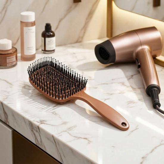 Boar Bristles Vented Paddle Brush Scalp Massage Hair Comb with Long Handle Blow