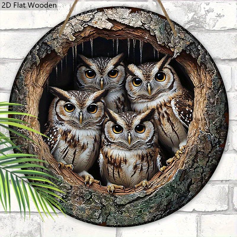 Retro Owl Family Tree Hole Wooden Sign - Rustic Decorative Plaque for Home & Office Decor - Ideal Window Hanging Ornament - Perfect for Room Decor