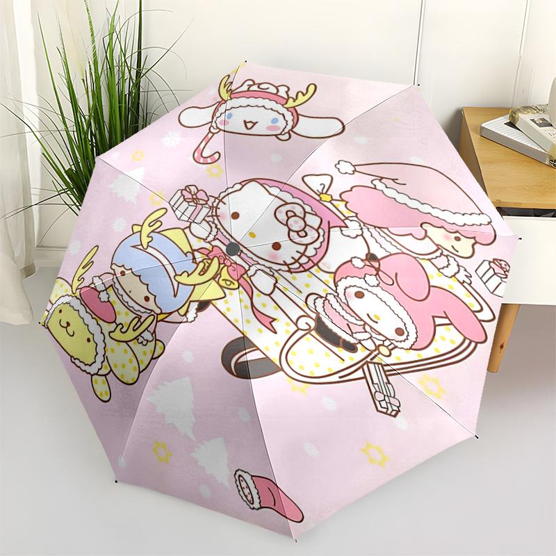 1pc Hello Kitty Christmas Edition Automatic Opening/Closing Umbrella - Portable Three-Fold Design with 8-Bone Iron Frame, Perfect for Outdoor Use, Fes