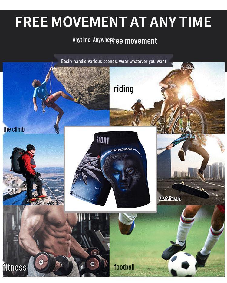 Men's Digital Print Fight Training Shorts for Gym, Jiu-Jitsu, and Sanda