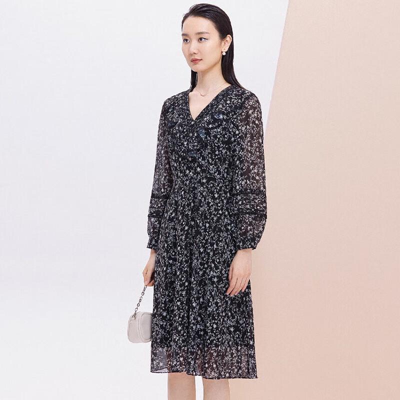 JESSIE Women's French Ruffle Long Sleeve Printed Dress