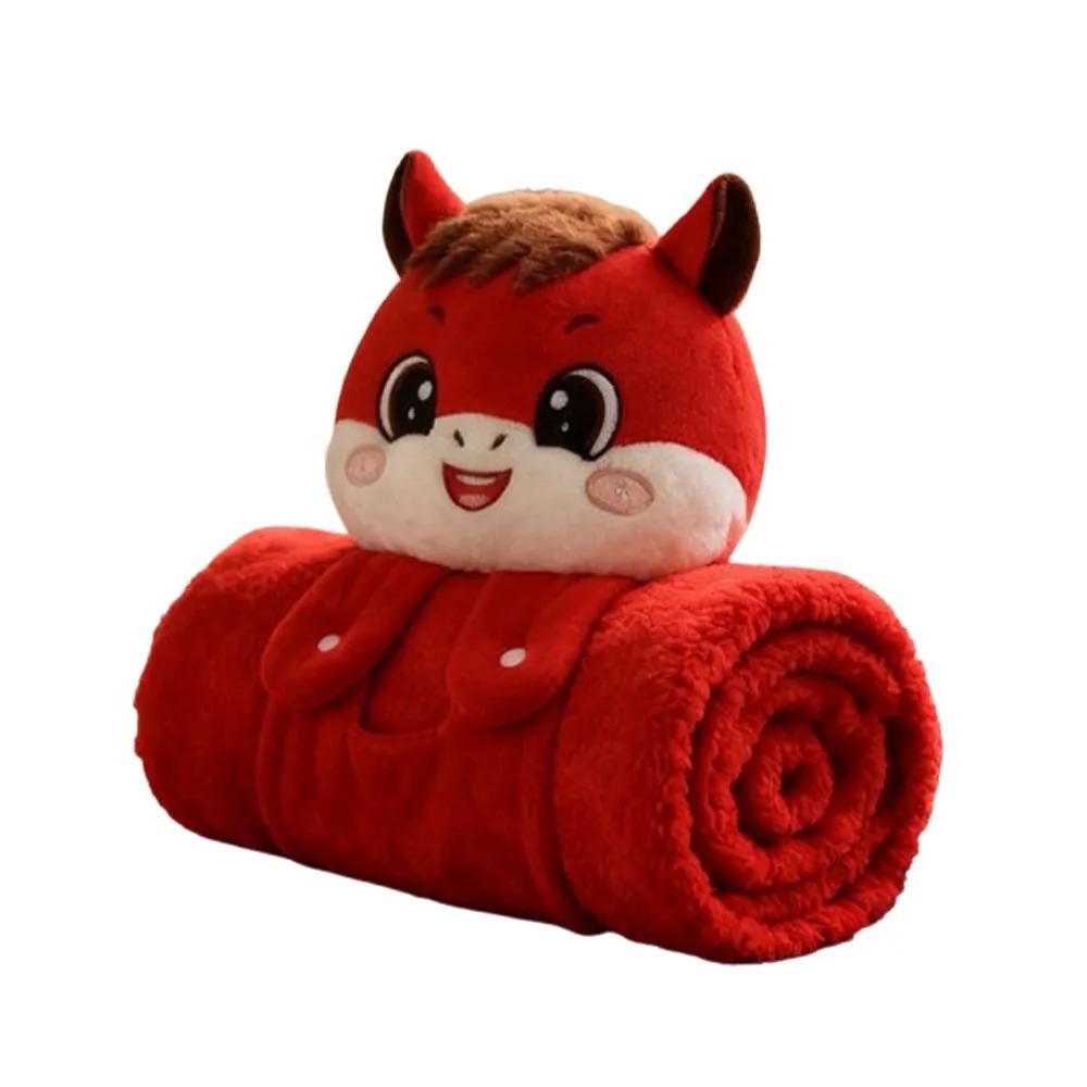 

Universal Soft Warm Horse Mascot Plush Blanket Comfortable Fluffy Throw Flannel Blanket Folding Cartoon Mascot Doll Office S