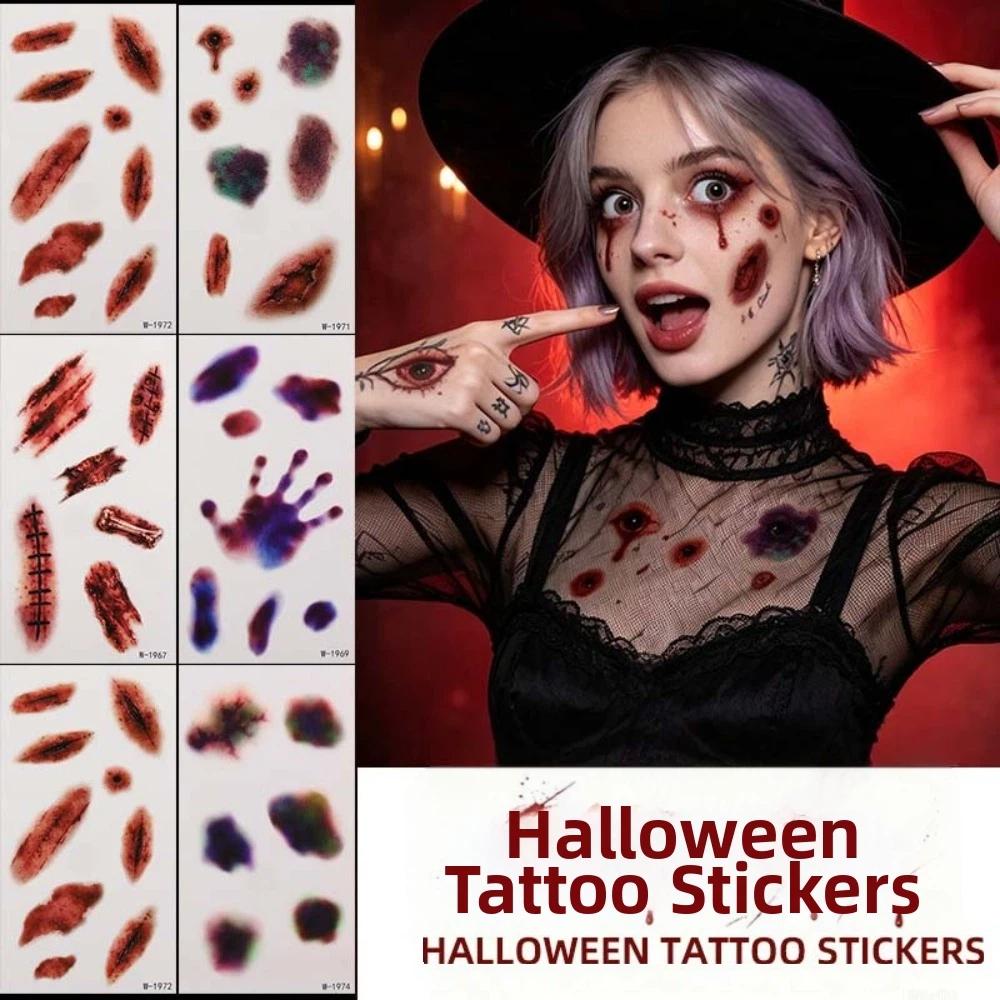 Waterproof Halloween Tattoo Stickers Zombie Cosplay Body Art Scar Decals Haunted House