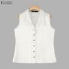 ZANZEA Women Casual Turn Down Collar Summer Sleeveless Vest  Tops