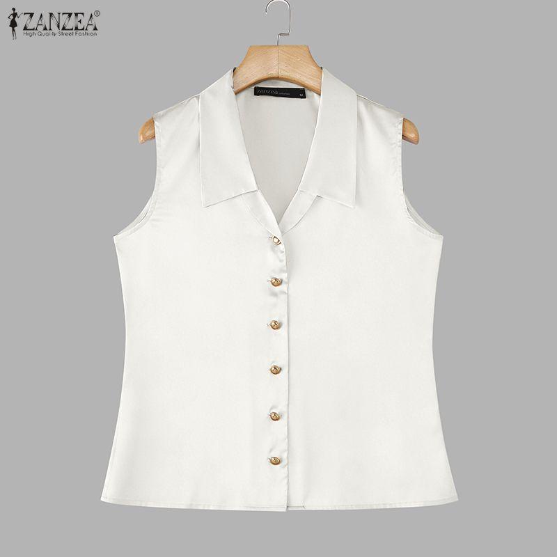 ZANZEA Women Casual Turn Down Collar Summer Sleeveless Vest Tops