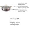 Stainless Steel Hammered Design Handi/Bowl/Casserole with Toughened Glass Lid & Brass Knob & Handles, Volume-400 ml, 1 Piece