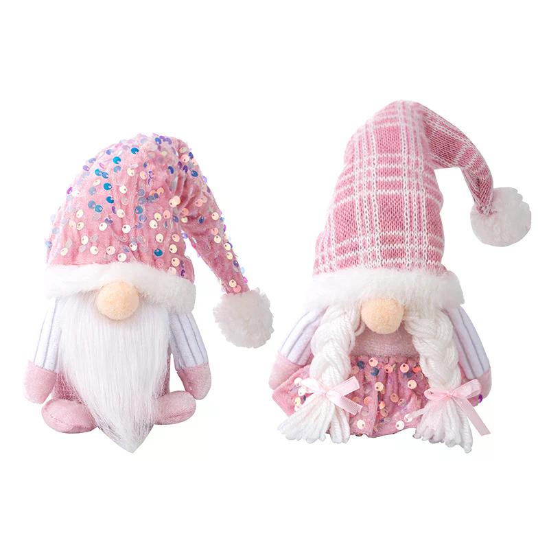 Elf Dwarf Gnomes Doll Pink Sequin Hat Design Christmas Gnome Plush Decorations For Home Christmas Table Decorations
