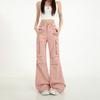 trendy pure cotton tooling casual micro-pull jeans women's loose sticker bag fashion deconstruction splicing non-stick leg flared pants