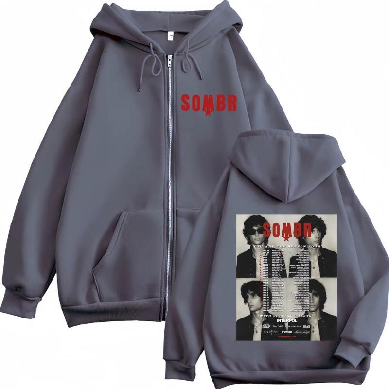 Felpa con cappuccio e zip Singer Sombr You Are The Reason Tour Print Manica Lunga Larga Vintage Zip-Up Giacca Moda Hip-hop Uomo Donna