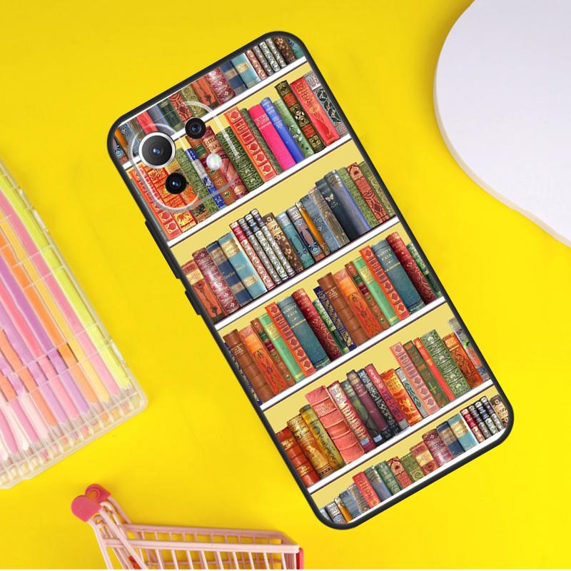 Vintage BOOK Bookworm Bookshelf Cover For Xiaomi 14 13 Ultra 11T 12T 13T 14T Pro POCO X7 Pro X3 X5 F3 F5 F6 M6 X6 Pro Case