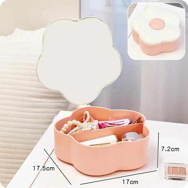 Многослойная коробка для хранения зеркал в виде цветка двойного назначения для ванной комнаты и рабочего стола для общежития для украшений для личных вещей милая зеркальная коробка 2170₽