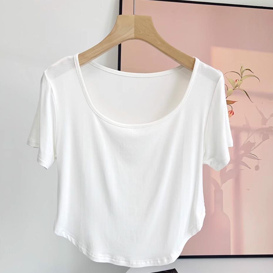 

Women s Summer Slimming Modal Square Neck Short Sleeve Top XL (57.5-65 kg)