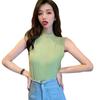 Women Solid Color Half Turtleneck Tshirt Slim Knitted Sleeveless Summer Tee Shirt