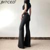 BITCED Summer Women's Solid-Color Slim-Fit High-Waisted Streetwear Casual Straight-Leg Slightly Flared Pants