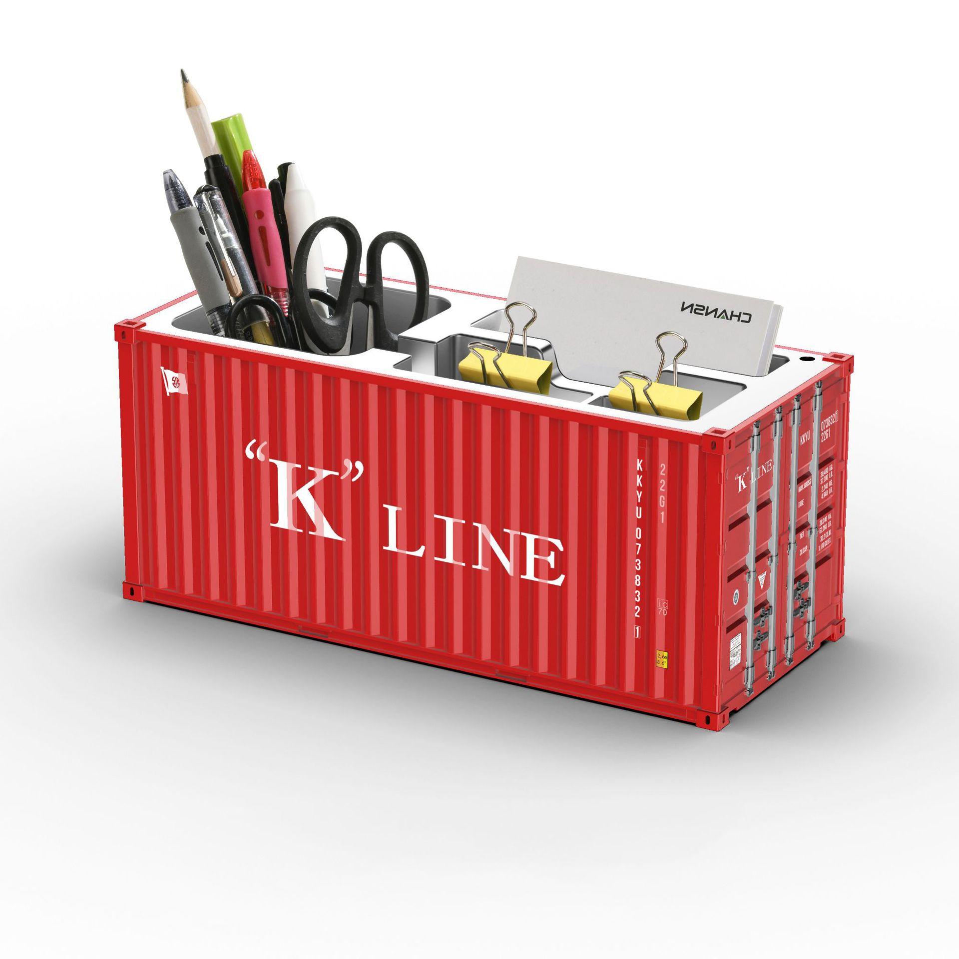 

Miniature Realistic Shipping Container Model Simple Multifunctional Office Desktop Pen Holder Storage Box Home Decor Craft