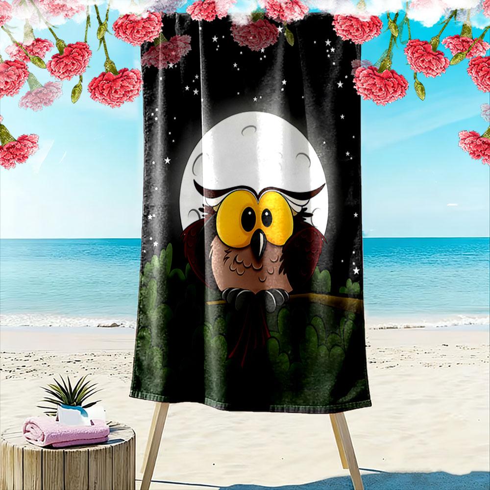 Bright-eyed owl silhouette Print beach towel, quick drying, suitable for travel, outdoor sports, jogging, the beach and swimming, gift