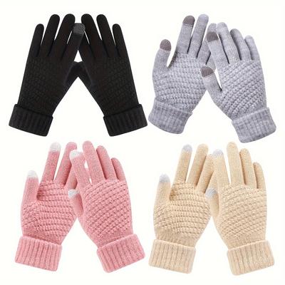 4 Paar Damen Winter Touchscreen Handschuhe mit Kaschmirfutter, elastischem Bündchen, kurze SMS-Handschuhe für kaltes Wetter