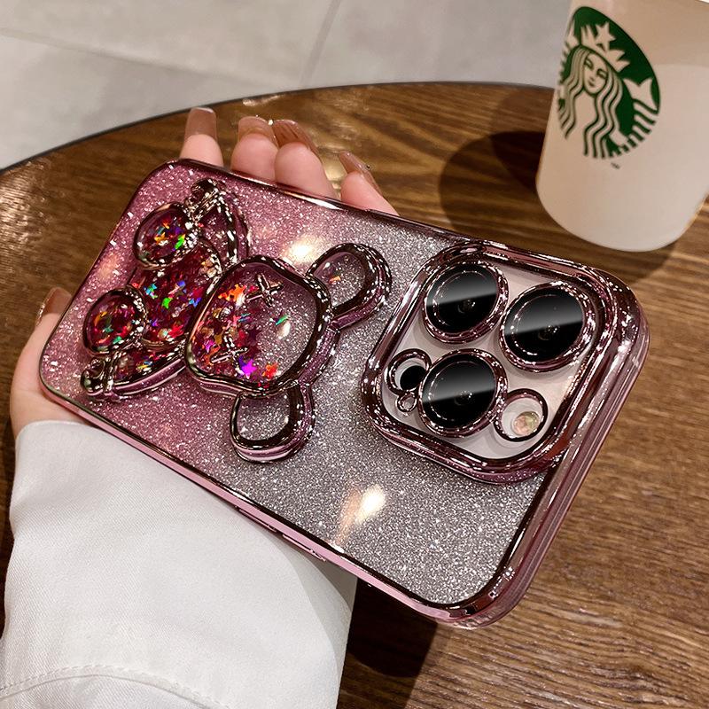 Applicable iPhone17PROMAX mobile phone case electroplating three-dimensional quicksand violent bear Apple 16 gradual change glitter all-inclusive