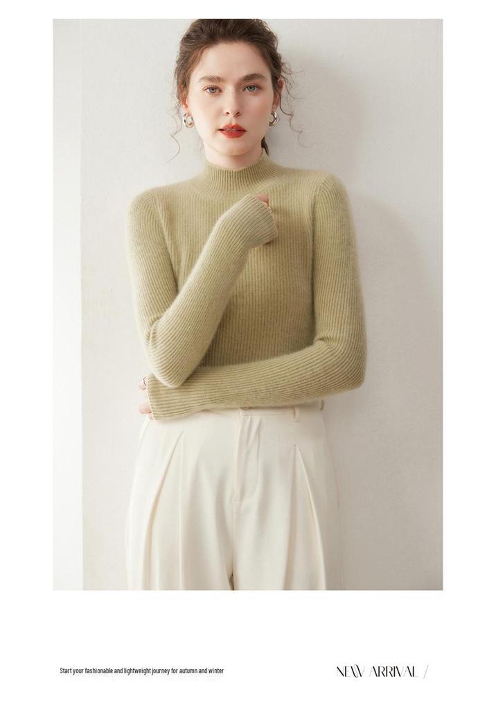 Women's Slim Fit Cashmere Pullover - Half-High Neck Sweater for Autumn and Winter