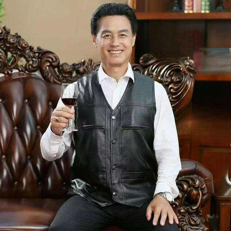 

Осень и Зима Многокарманный Кожаный Жилет Плюс Бархат Мужской Теплый Кожаный Жилет L чёрный