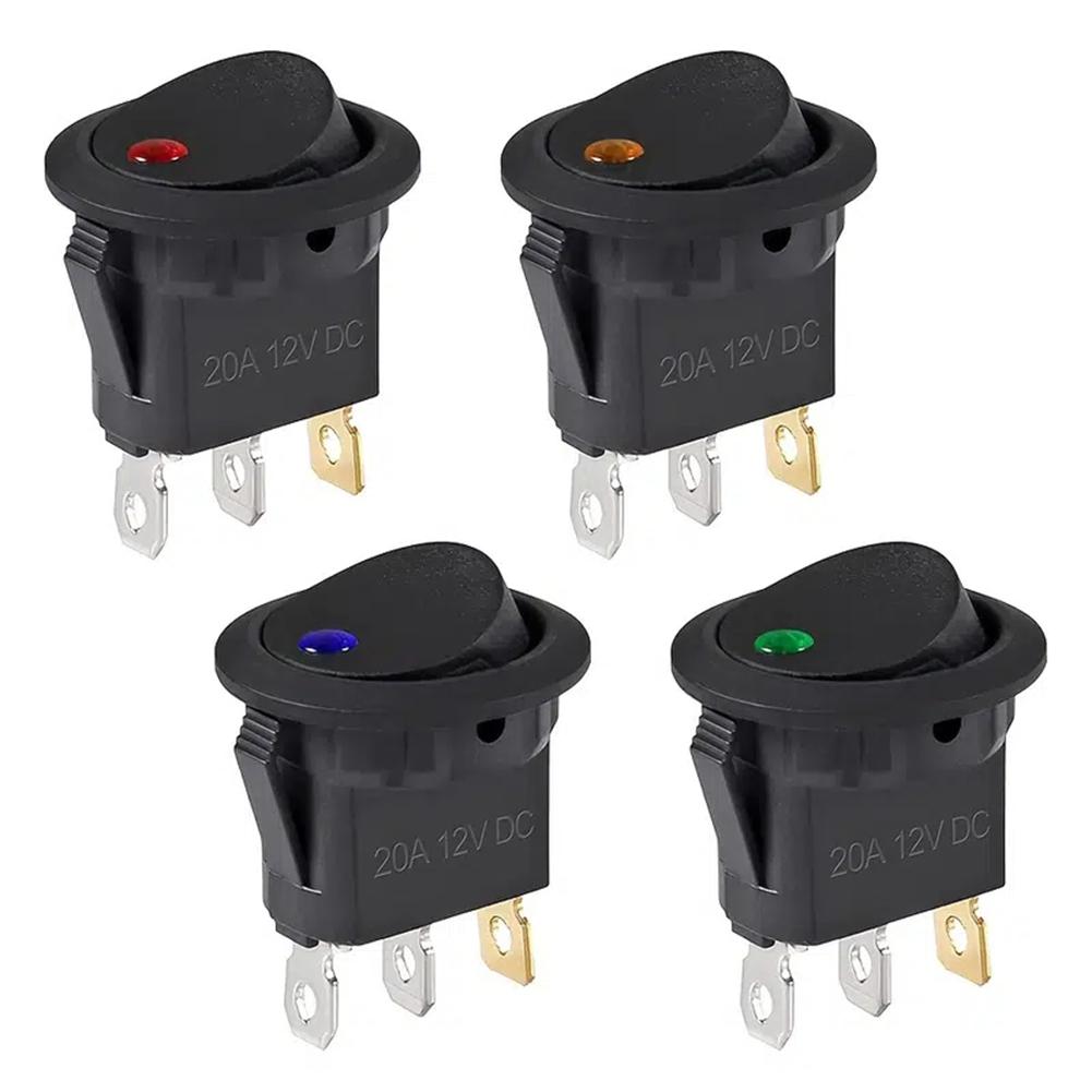 4Pcs Round Rocker Toggle Switch Waterproof DC 12V 20A SPST ON/OFF Switch 3 Pins with LED Light for Car Automotive Boat Truck