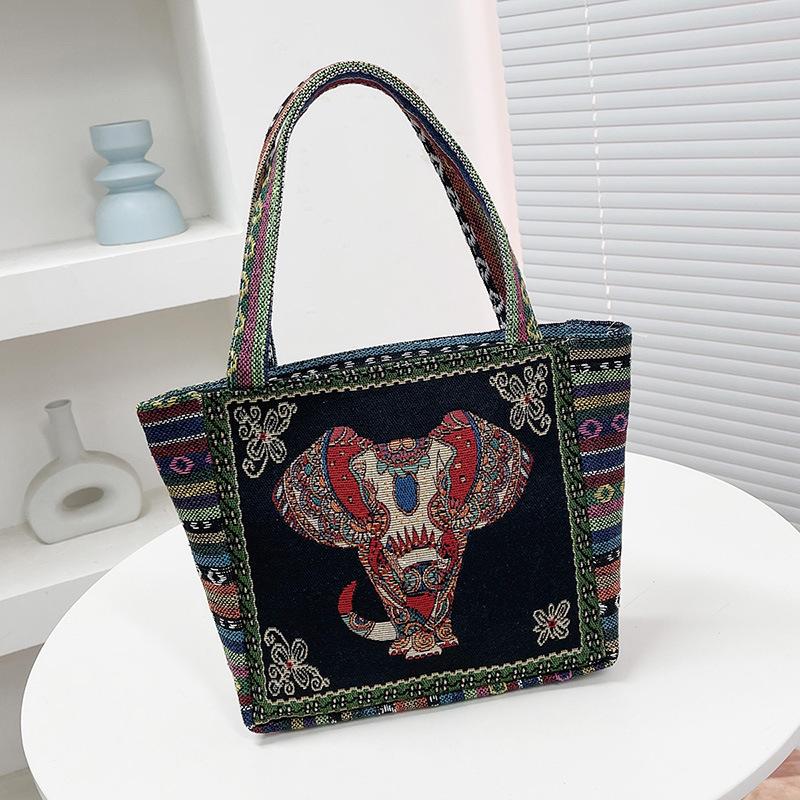 Middle mother handbag women's canvas bag new double-sided embroidered portable small square bag women's bag