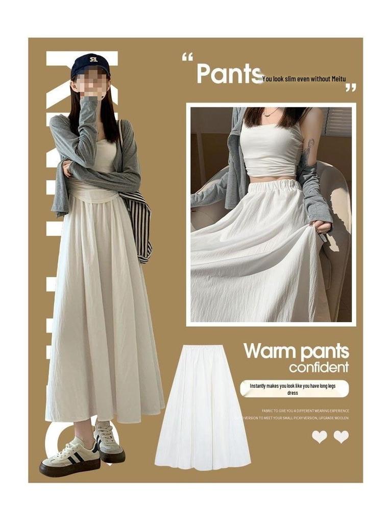 Mori Style White Midi Skirt for Women, Summer 2025, High-Waisted A-Line, Slimming, Mid-Length, Pleated, Elegant Design