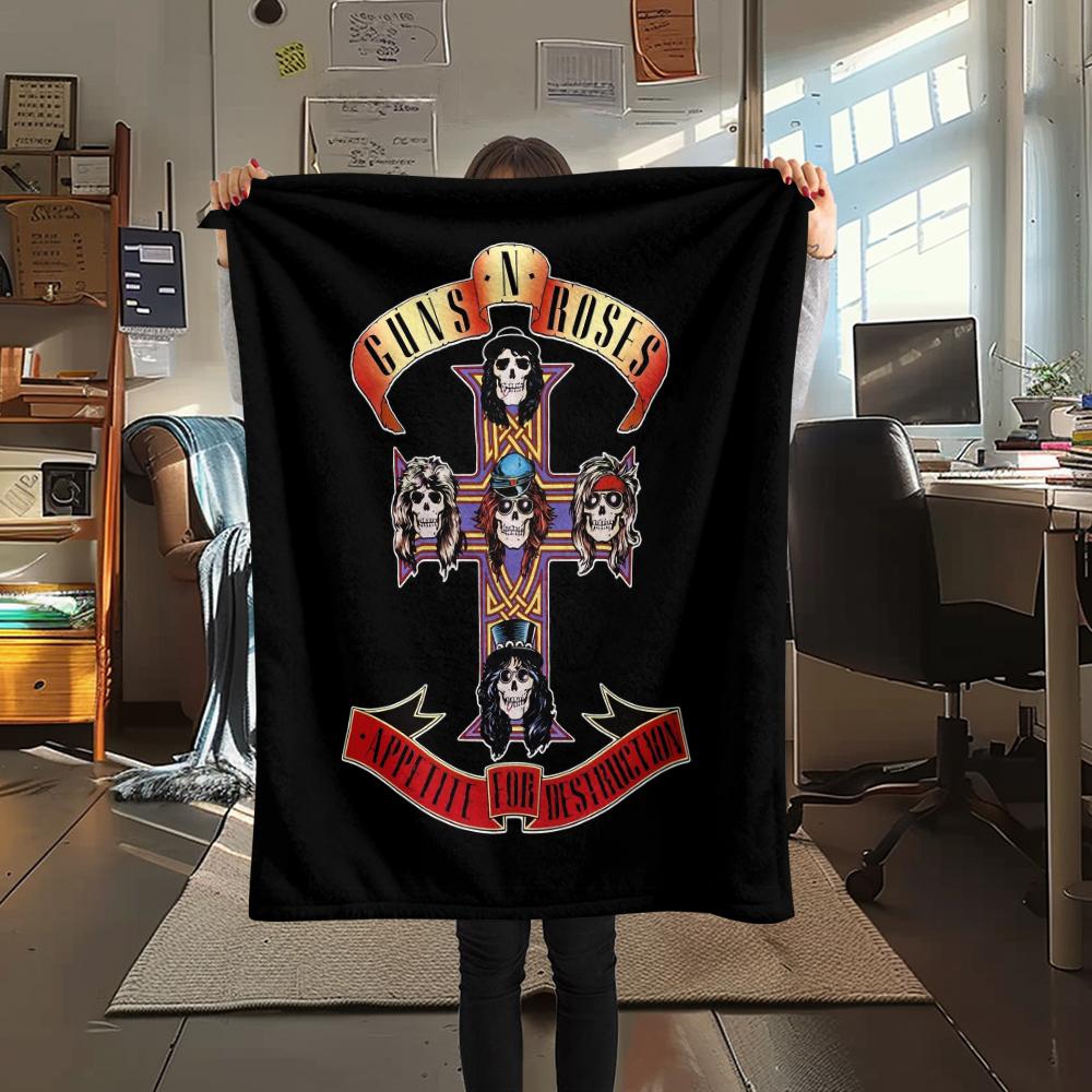 Guns N' Roses,pattern Flannel Blanket, High quality Comfortable for All Seasons, Home Decor, Warmth and Comfort, Perfect for Gifts.