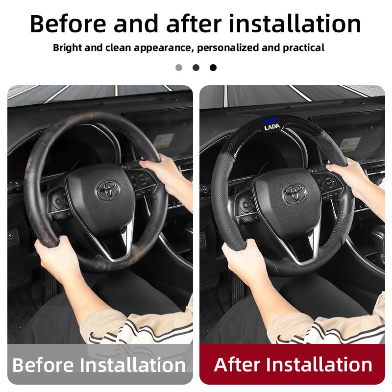 Car accessories interior Carbon Fiber Steering Wheel Cover For Lada Priora Sedan Sport Kalina Granta Vesta Niva Vaz Samara NN34