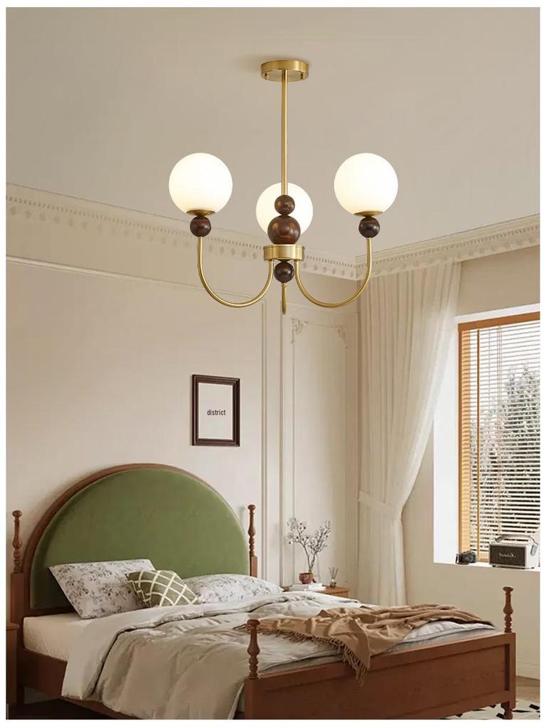 Mid-Century Magic Bean Solid Wood Chandelier: French Retro Light for Living Room or Bedroom.