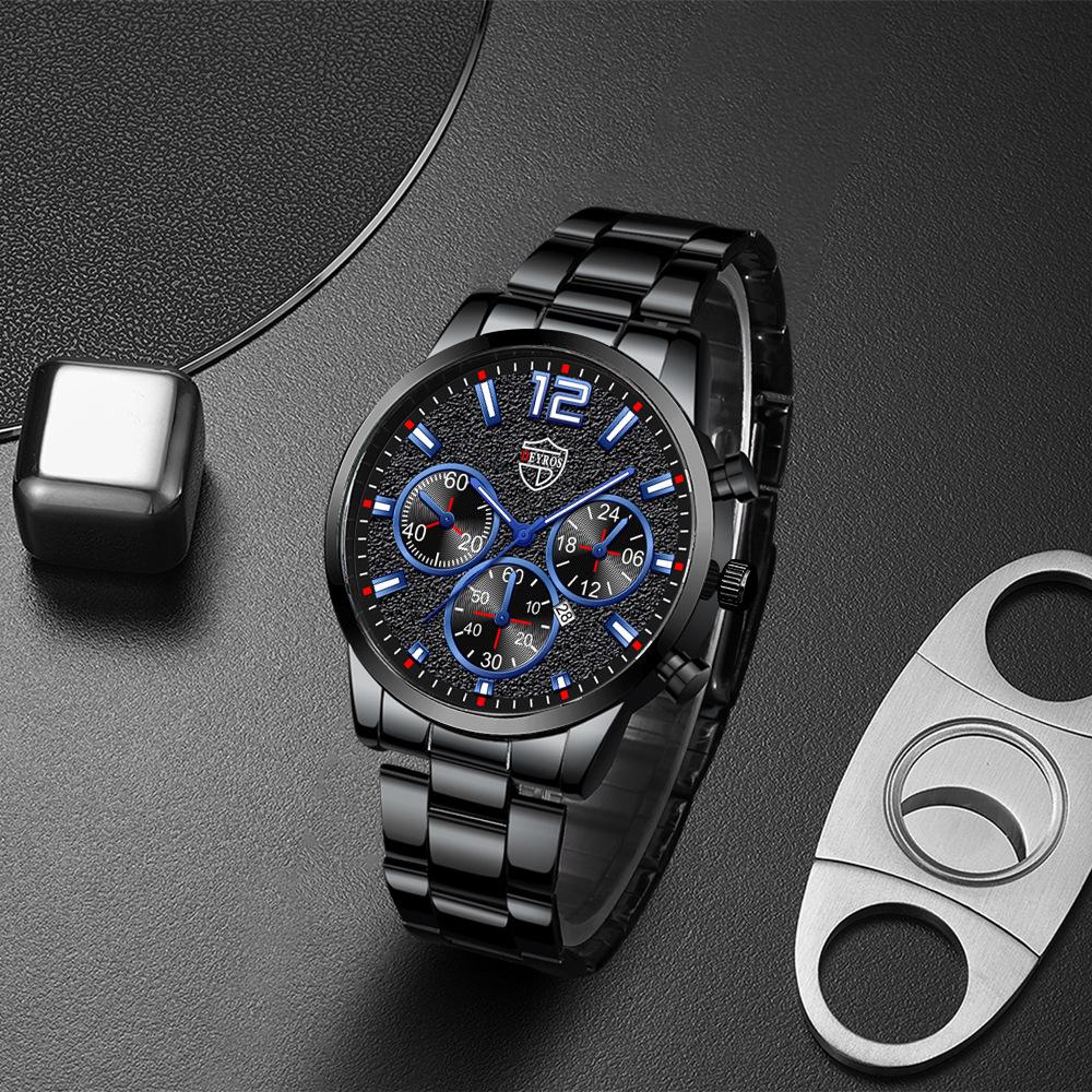 Trendy Fashion Herren Kalender Uhr Edelstahl Uhr Student Uhr Casual Quarz Uhr Männer